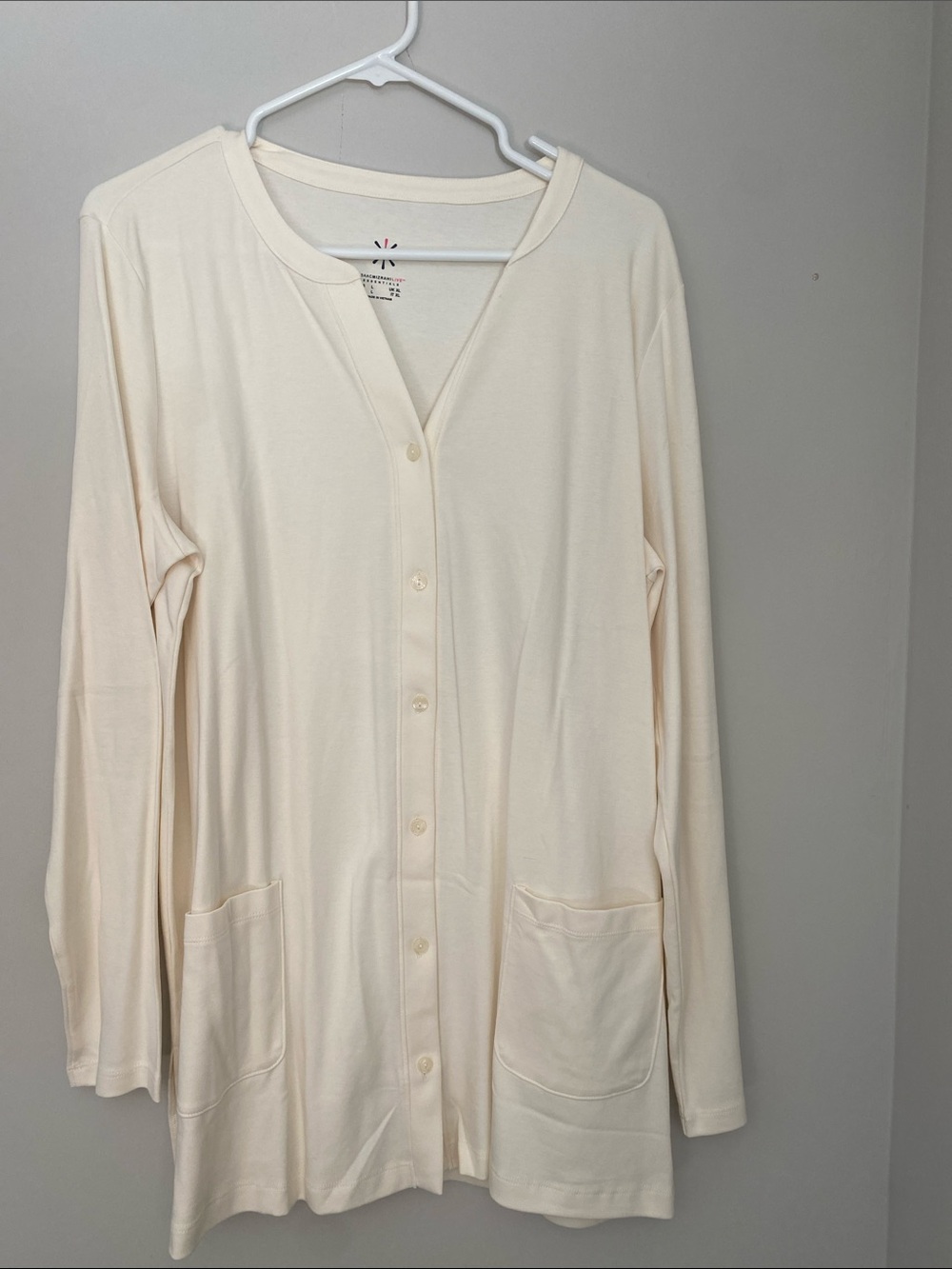 Essentials Cream Button-Front Long Cardigan
